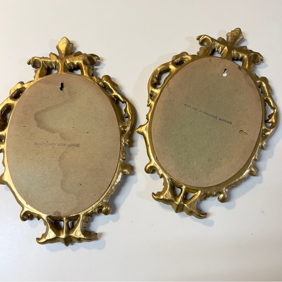Vintage Victorian Lot 2pcs Bakalite Gilt Oval Ornate Pictures Frame Wall Decor - Picture 4 of 11